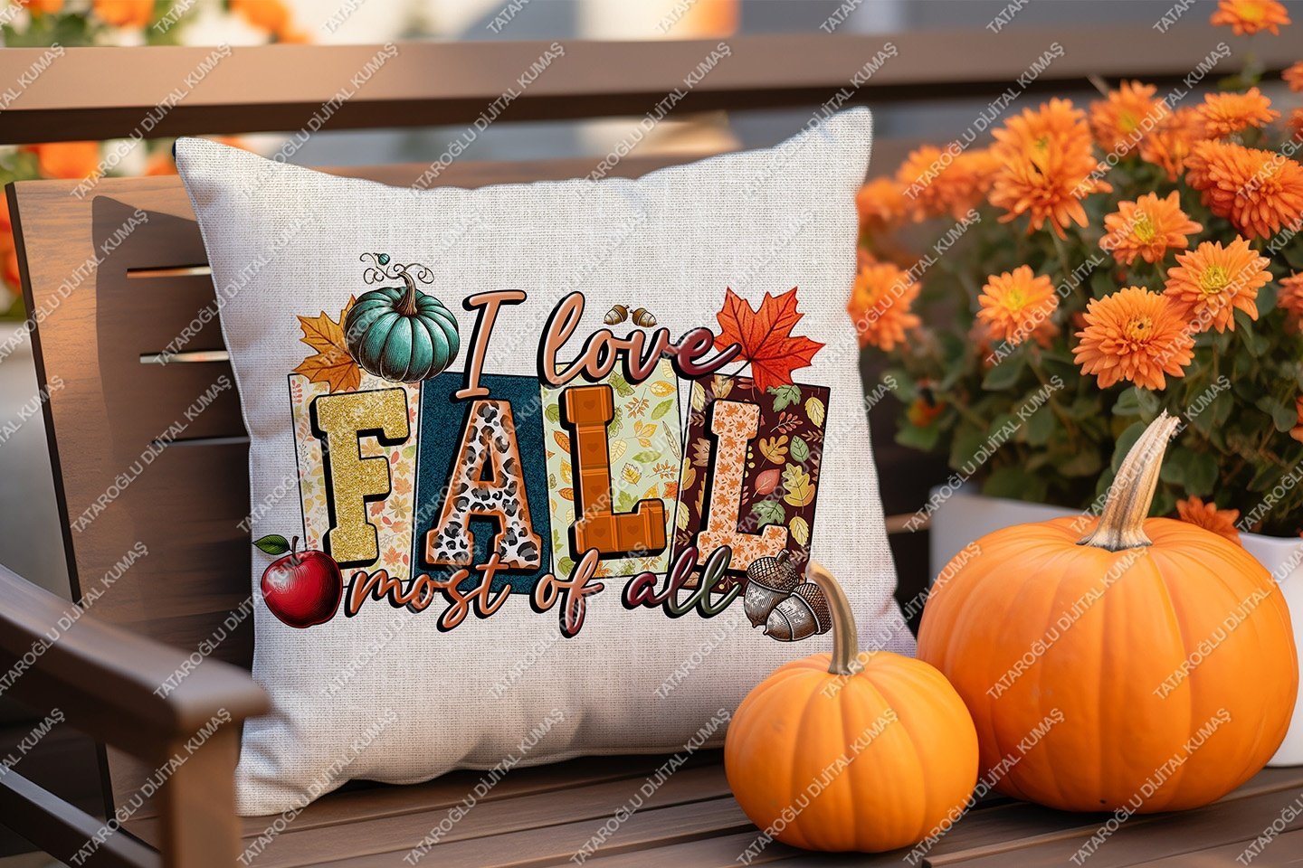 I Love Fall Most of All – Sonbahar Temalı 2’li Kırlent Panel Kumaş, 45x45cm(Kopya)