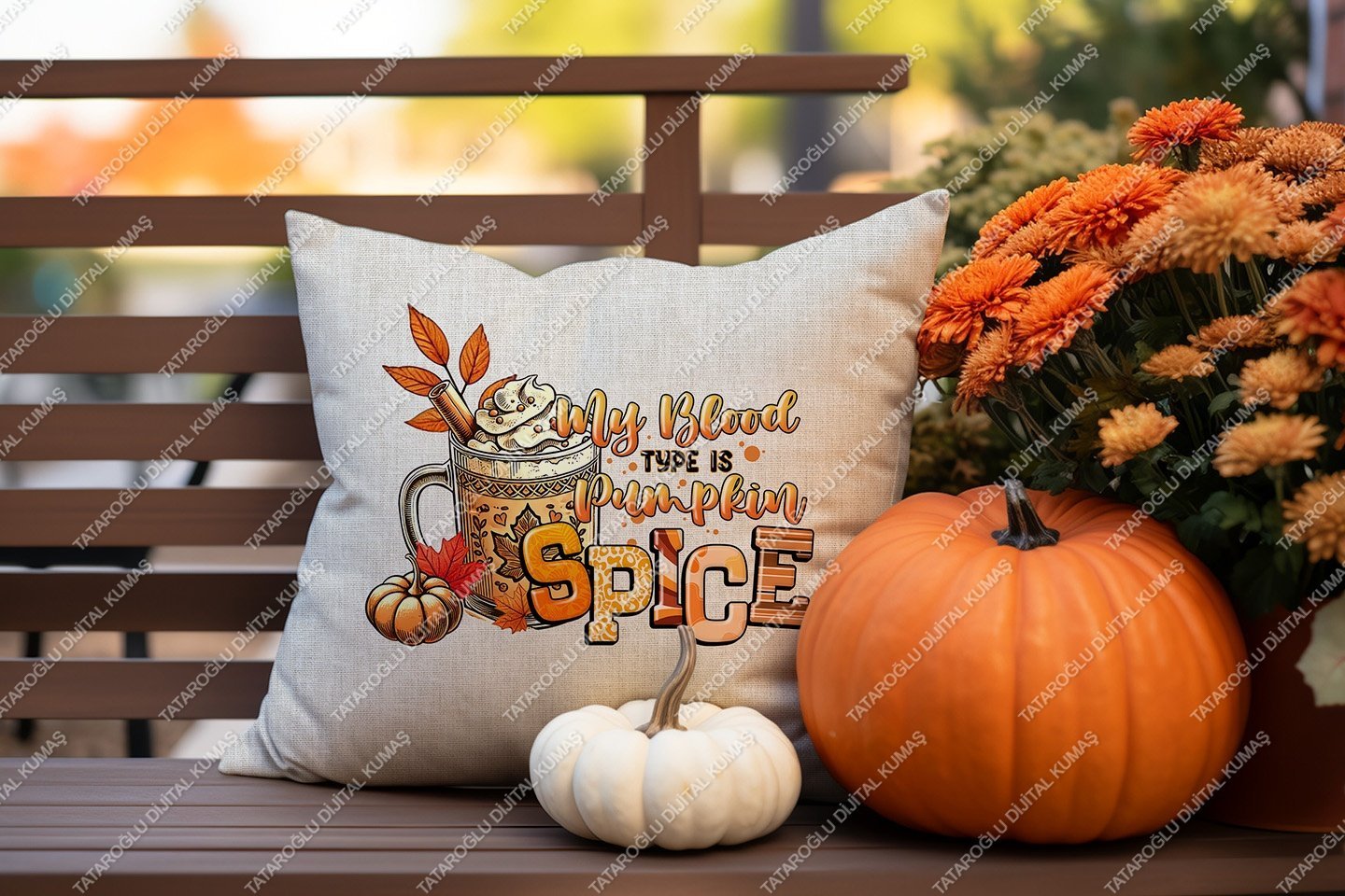 My Blood Type is Pumpkin Spice – Sonbahar Temalı 2’li Kırlent Panel Kumaş, 45x45cm