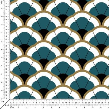 Art Deco Serisi Model-3 Mavi, Siyah, Altın Rengi Tonlu Geometrik Motifli Desenli Kumaş