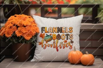''Flannels Boots Bonfires ''Sonbahar Temalı Dijital Baskı Yastık Paneli – 2’li 45x45 cm Kumaş