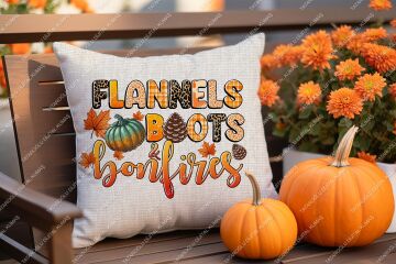 ''Flannels Boots Bonfires ''Sonbahar Temalı Dijital Baskı Yastık Paneli – 2’li 45x45 cm Kumaş