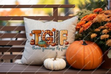 TGIF - Thank Goodness It’s Fall – Sonbahar Temalı Dijital Baskı Kırlent Kılıfı – 2’li 45x45 cm Kumaş
