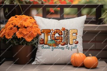 TGIF - Thank Goodness It’s Fall – Sonbahar Temalı Dijital Baskı Kırlent Kılıfı – 2’li 45x45 cm Kumaş