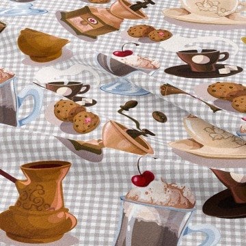Ekose Zeminli Kahve Çeşitleri Desenli Kumaş