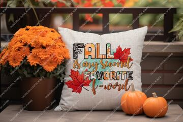 Fall is my second favorite F-word – Sonbahar Temalı Dijital Baskı Kırlent Kılıfı – 2’li 45x45 cm Kumaş