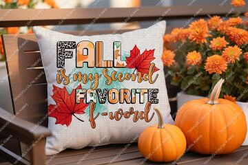 Fall is my second favorite F-word – Sonbahar Temalı Dijital Baskı Kırlent Kılıfı – 2’li 45x45 cm Kumaş