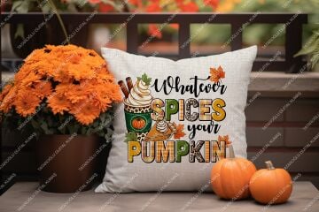 Whatever spices your pumpkin – Sonbahar Temalı Dijital Baskı Kırlent Kılıfı – 2’li 45x45 cm Kumaş