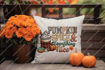 Pumpkin Spice & Everything Nice – Sonbahar Temalı Dijital Baskı Kırlent Kılıfı – 2’li 45x45 cm Kumaş