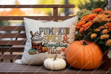 Pumpkin Spice & Everything Nice – Sonbahar Temalı Dijital Baskı Kırlent Kılıfı – 2’li 45x45 cm Kumaş