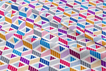 Beyaz Zemin Üzerine Mavi Gri Turuncu Mor Bordo Renkli Geometrik Desenli Kumaş