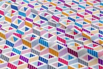 Beyaz Zemin Üzerine Mavi Gri Turuncu Mor Bordo Renkli Geometrik Desenli Kumaş