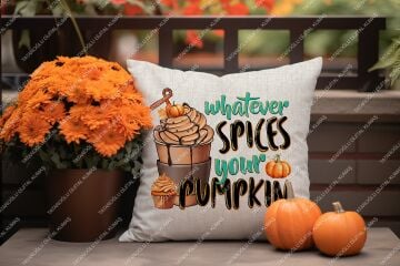 Whatever Spices Your Pumpkin – Sonbahar Temalı Dijital Baskı Kırlent Kılıfı – 2’li 45x45 cm Kumaş