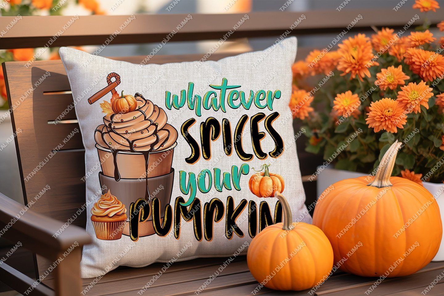 Whatever Spices Your Pumpkin – Sonbahar Temalı Dijital Baskı Kırlent Kılıfı – 2’li 45x45 cm Kumaş