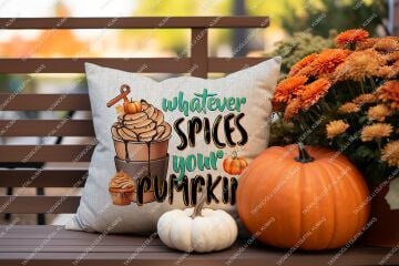 Whatever Spices Your Pumpkin – Sonbahar Temalı Dijital Baskı Kırlent Kılıfı – 2’li 45x45 cm Kumaş