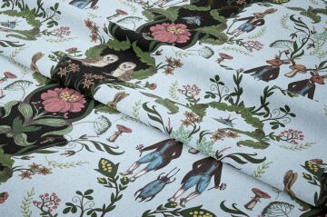 Tavşan Baykuş Orman Desenli William Morris Kumaş | Petek Dokulu Dekoratif Kumaş 143 cm
