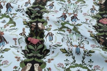 Tavşan Baykuş Orman Desenli William Morris Kumaş | Petek Dokulu Dekoratif Kumaş 143 cm