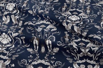 Lacivert Tavşan Baykuş William Morris Kumaş | Petek Dokulu Dekoratif Kumaş 143 cm
