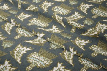 Gri Devedikeni William Morris Kumaş | Petek Dokulu Dekoratif Kumaş 143 cm