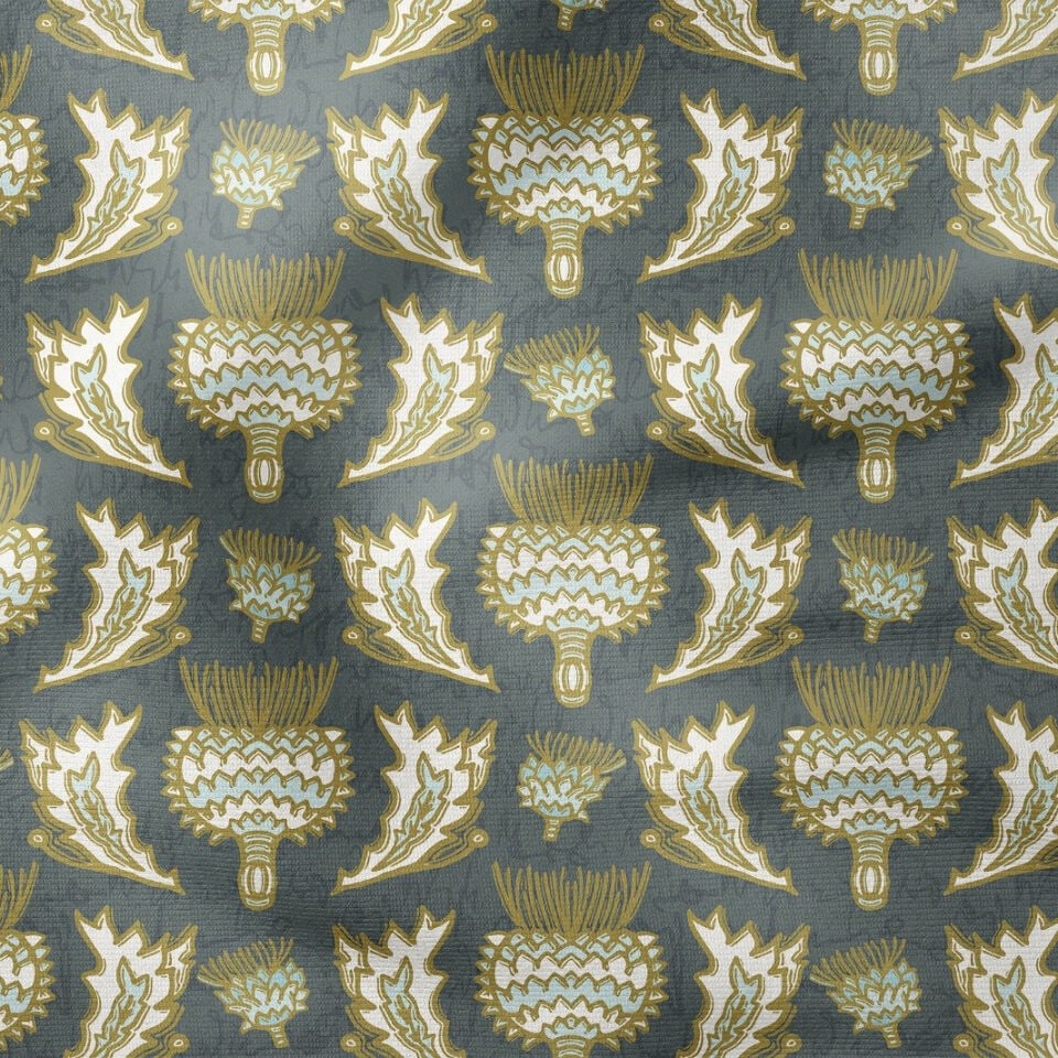 Gri Devedikeni William Morris Kumaş | Petek Dokulu Dekoratif Kumaş 143 cm