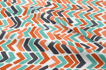 Beyaz Zemin Üzerine Turuncu Su Yeşili Koyu Gri Renkli Geometrik Desenli Kumaş