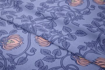 Mavi William Morris Lale Kumaş | Petek Dokulu Dekoratif Dijital Baskılı Kumaş