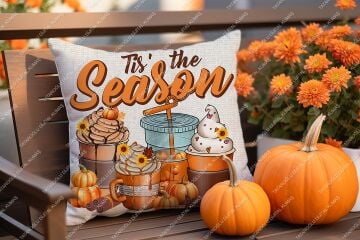 Tis’ The Season – Sonbahar Temalı Dijital Baskı Kırlent Kılıfı – 2’li 45x45 cm Kumaş