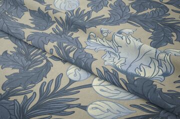 Mavi Akantus Yaprak Desenli William Morris Kumaş | Petek Dokulu Dekoratif Kumaş