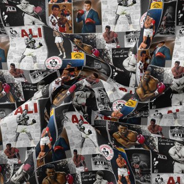 Muhammed Ali Fotoğraflarından Oluşan Patchwork Desenli Kumaş