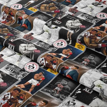 Muhammed Ali Fotoğraflarından Oluşan Patchwork Desenli Kumaş