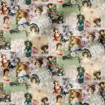 Eskitme Zeminli Vintage Kadınlar Desenli Kumaş