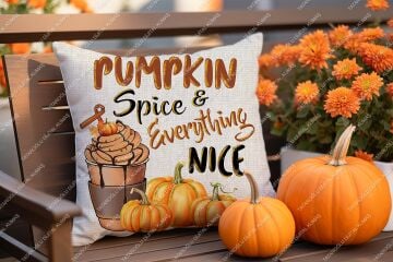 Pumpkin Spice & Everything Nice – Sonbahar Temalı Dijital Baskı Kırlent Kılıfı – 2’li 45x45 cm Kumaş