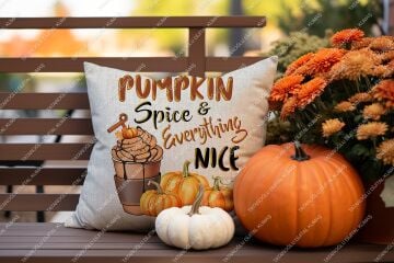 Pumpkin Spice & Everything Nice – Sonbahar Temalı Dijital Baskı Kırlent Kılıfı – 2’li 45x45 cm Kumaş