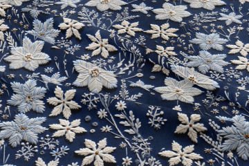 Christmas Collection - 3D Embroidery Effect Navy Blue Background White Snowflakes Multi-Purpose Decorative Digital Printing Fabric