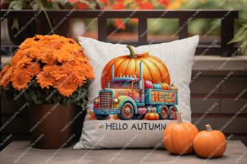 Hello Autumn – Sonbahar Temalı Dijital Baskı Kırlent Kılıfı – 2’li 45x45 cm Kumaş