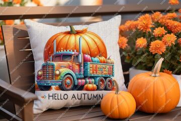 Hello Autumn – Sonbahar Temalı Dijital Baskı Kırlent Kılıfı – 2’li 45x45 cm Kumaş