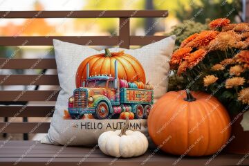 Hello Autumn – Sonbahar Temalı Dijital Baskı Kırlent Kılıfı – 2’li 45x45 cm Kumaş