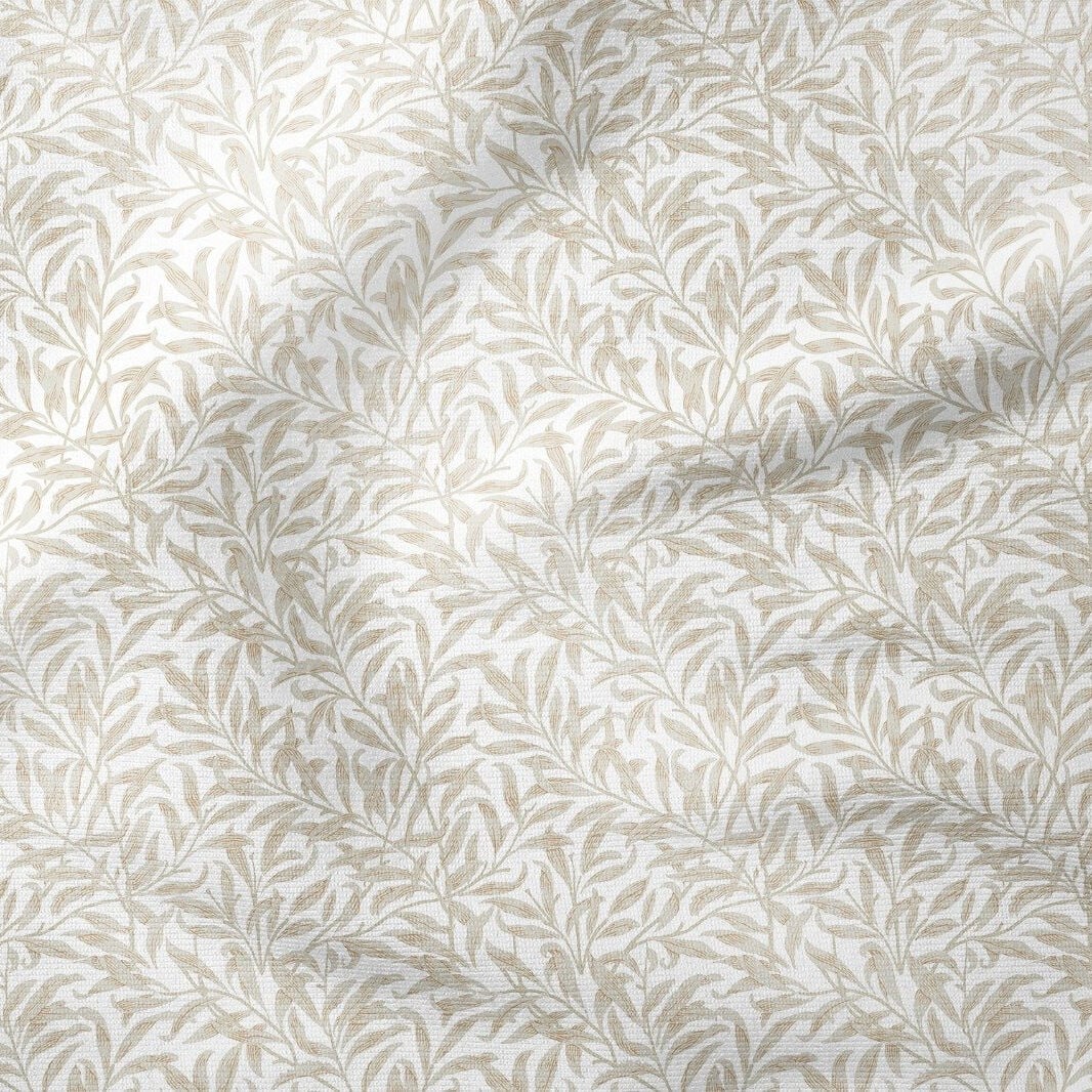 Bej Yaprak Desenli Kumaş – William Morris Stilinde Dijital Baskılı Dekoratif Döşemelik Kumaş