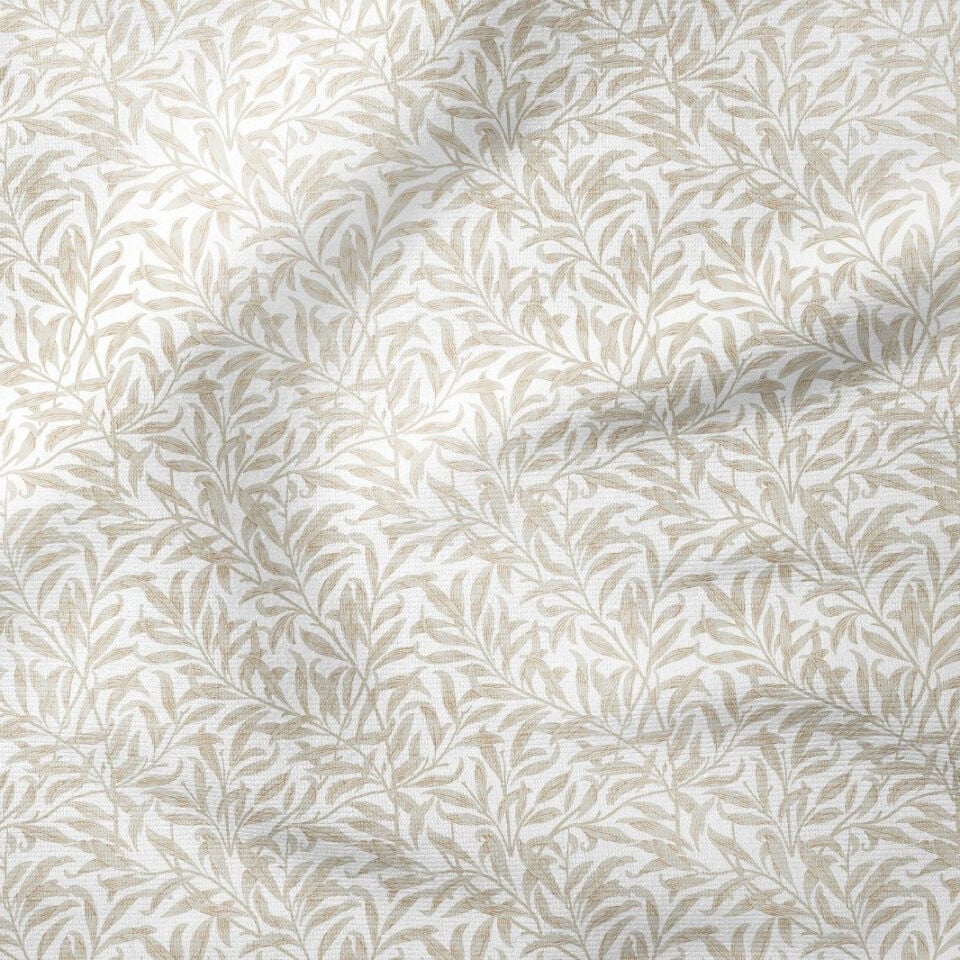 Bej Yaprak Desenli Kumaş – William Morris Stilinde Dijital Baskılı Dekoratif Döşemelik Kumaş