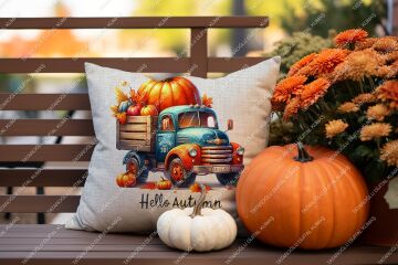 Hello Autumn – Sonbahar Temalı Dijital Baskı Kırlent Kılıfı – 2’li 45x45 cm Kumaş