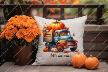 Hello Autumn – Sonbahar Temalı Dijital Baskı Kırlent Kılıfı – 2’li 45x45 cm Kumaş