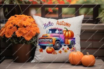 Hello Autumn – Sonbahar Temalı Dijital Baskı Kırlent Kılıfı – 2’li 45x45 cm Kumaş