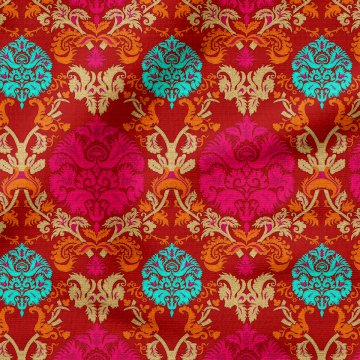 Kırmızı Zeminli Damask Desenli Dijital Baskılı Kumaş
