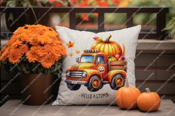 Hello Autumn – Sonbahar Temalı Dijital Baskı Kırlent Kılıfı – 2’li 45x45 cm Kumaş