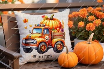 Hello Autumn – Sonbahar Temalı Dijital Baskı Kırlent Kılıfı – 2’li 45x45 cm Kumaş