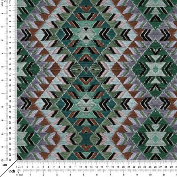 Etnik Motifli Yeşil Kahve Tonlu Örgü Desenli Kumaş