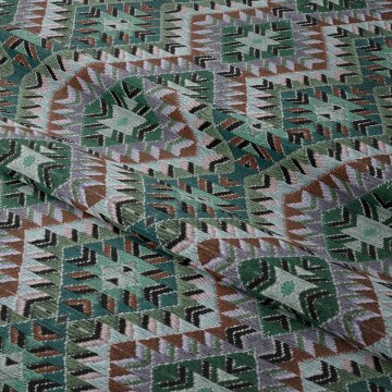 Etnik Motifli Yeşil Kahve Tonlu Örgü Desenli Kumaş