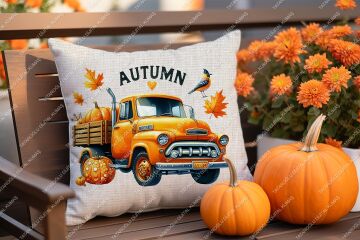 Hello Autumn – Sonbahar Temalı Dijital Baskı Kırlent Kılıfı – 2’li 45x45 cm Kumaş