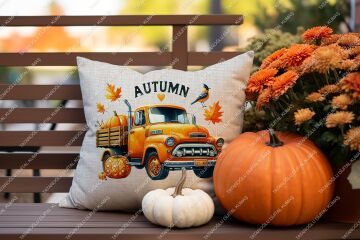 Hello Autumn – Sonbahar Temalı Dijital Baskı Kırlent Kılıfı – 2’li 45x45 cm Kumaş