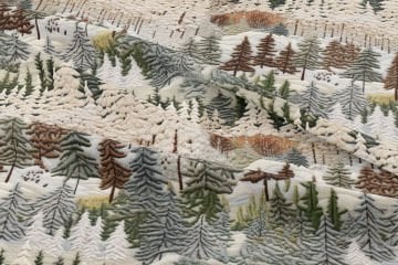 Sonbahar Kış Koleksiyonu- 3D Nakış Efektli Karlı Çam Ağaçları Ormanı  Çok Amaçlı Dekoratif Dijital Baskı Kumaş
