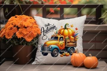 Hello Autumn – Sonbahar Temalı Dijital Baskı Kırlent Kılıfı – 2’li 45x45 cm Kumaş